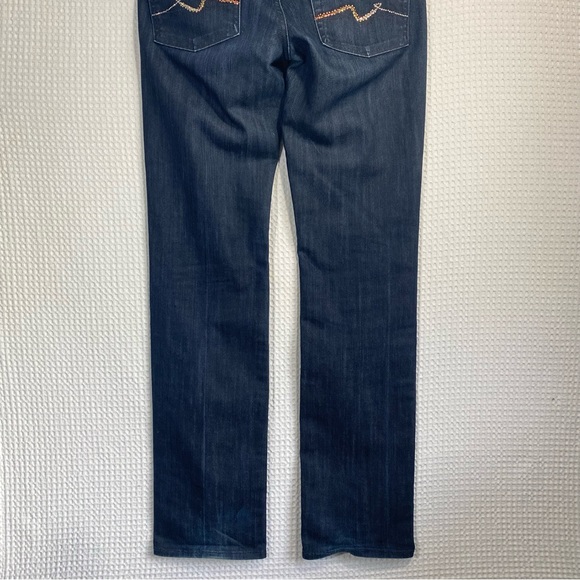 7 For All Mankind TALL Jeans Dark Wash Denim Straight Leg USA Made Women’s Sz 28 - Picture 14 of 15